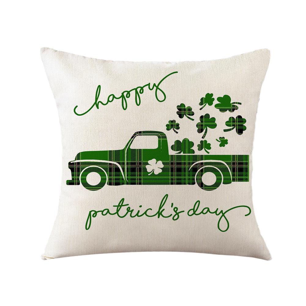St. Patrick's Day Pillow New Plaid Clover Plant Print Pillow Sofa Cushion Linen Pillow Cover