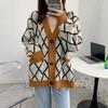 Real shot elegant temperament loose Korean version retro grid knitted cardigan small fresh age-reducing sweater jacket women's top