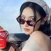 New light luxury board pink cat frame sunglasses narrow frame chestnut cat advanced cat eye UV protection sunglasses
