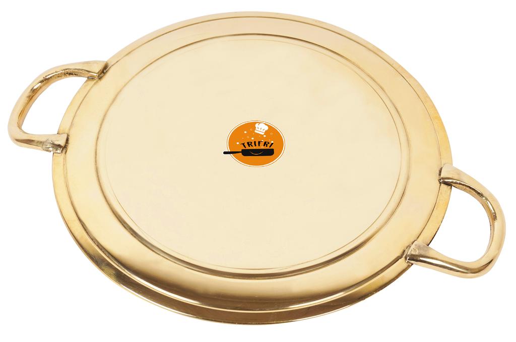 Trifri Indian Traditional Serving Tawa  With Handle  Authentic Dinnerware Tableware Utensil Set Of 2 Brass