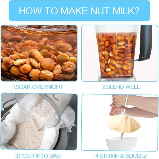 5 Pcs Nut Milk Bag Food Grade Nut Bag Strainer Reble Nylon Cheese Cloth Bag for Straining Mesh Strainer Bag for Fruit Juice Nut Milk Coffee Yogurt