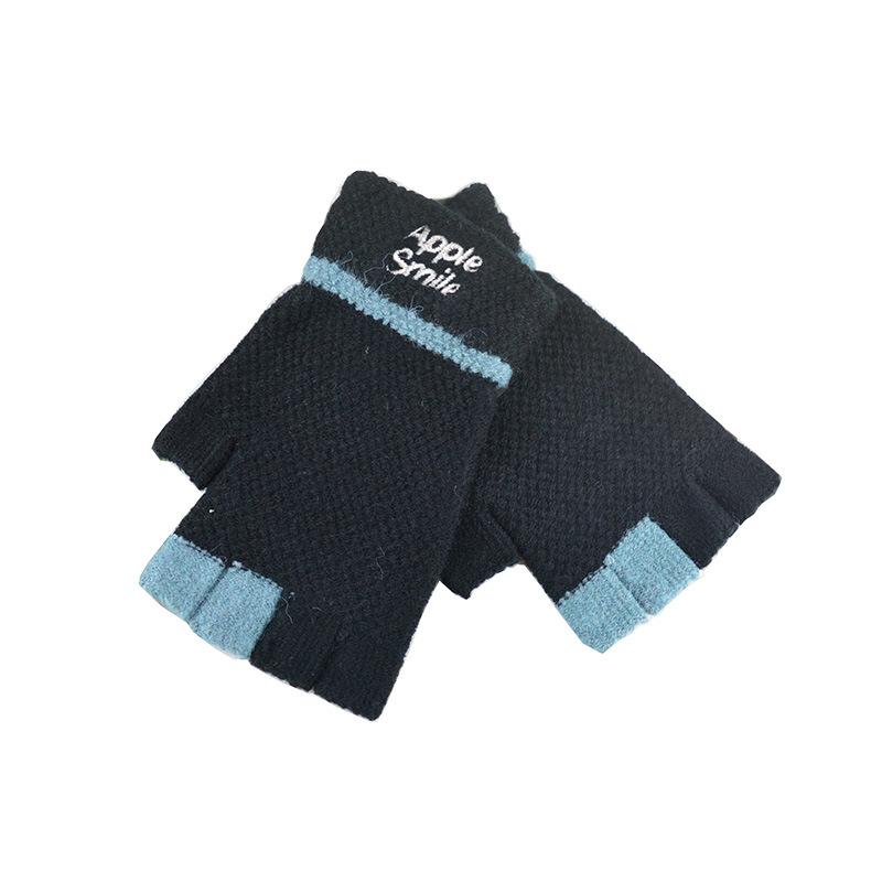 New Men's Half-finger Gloves Winter Student Jacquard Writing Outdoor Warm Wool Knitted Gloves