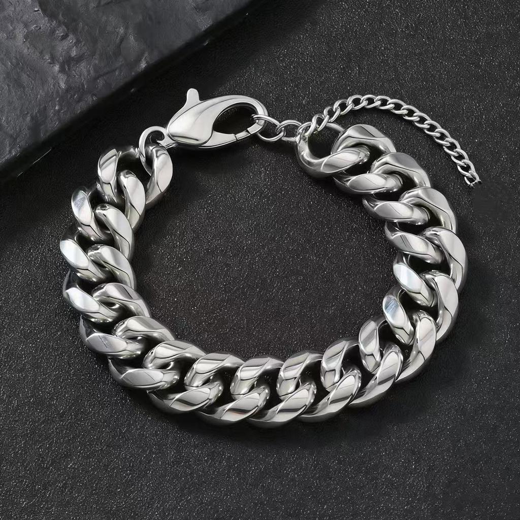 HNSP 316L Stainless Steel 13MM/15MM Cuban Link Chain Bracelet For Men Punk Street Hip Hop  Accessories