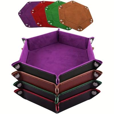 PU Leather Hexagon Dice Tray Folding Storage Box for Game Accessories
