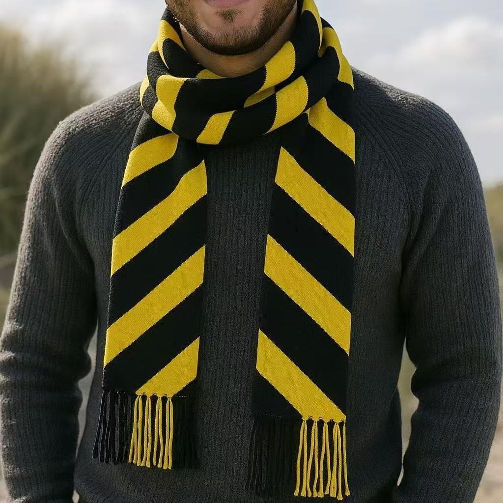 Customized striped scarf Double-layer knitted scarf Warm contrasting color Autumn and winter wool Jacquard college style scarf