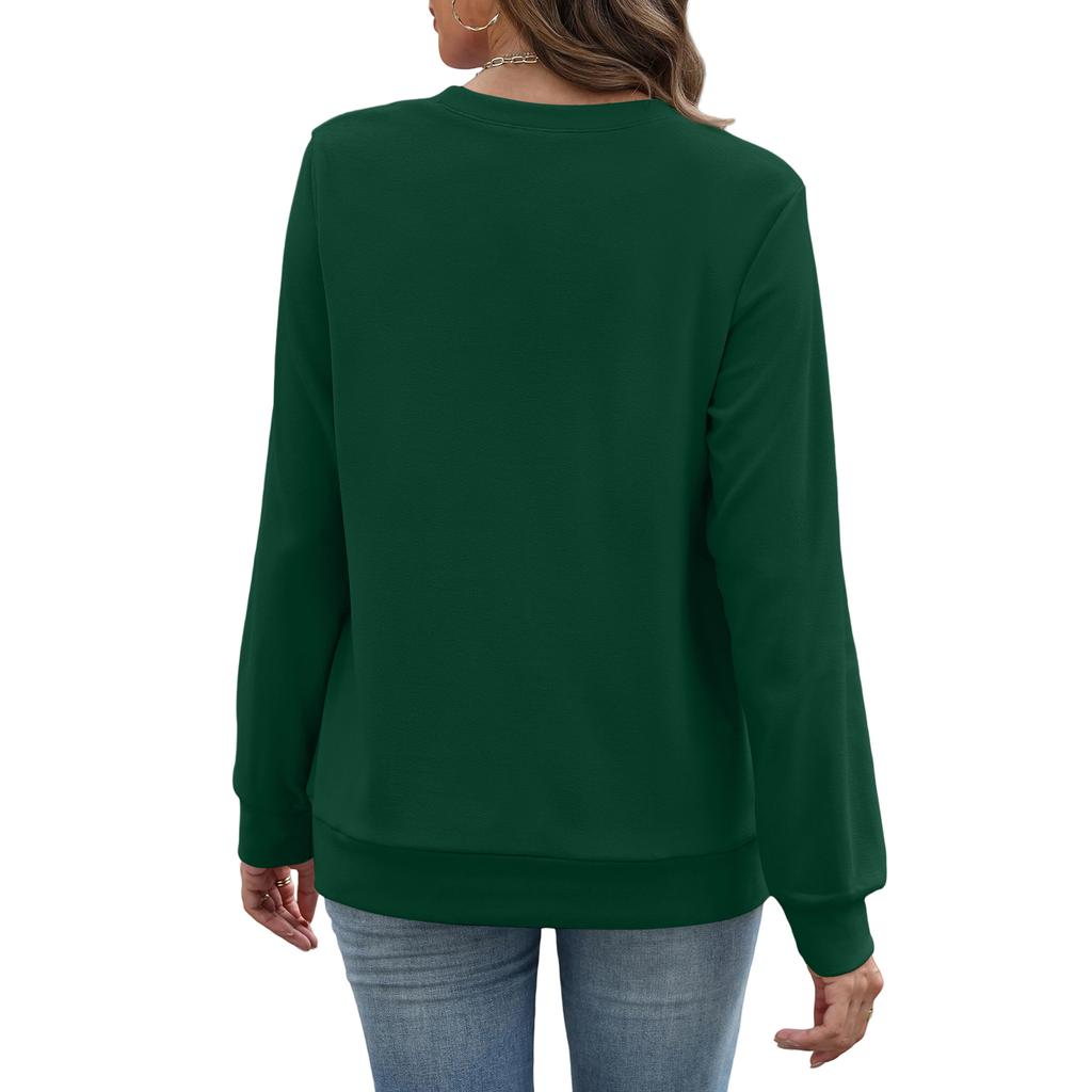Women's Casual Fashion Solid Color Neck Long Sleeve Sweatshirt Lightweight Pullover With Side Pockets Warm Sweatshirt