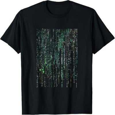 T-shirt à motif numérique avec effet de glitch de matrice de code binaire