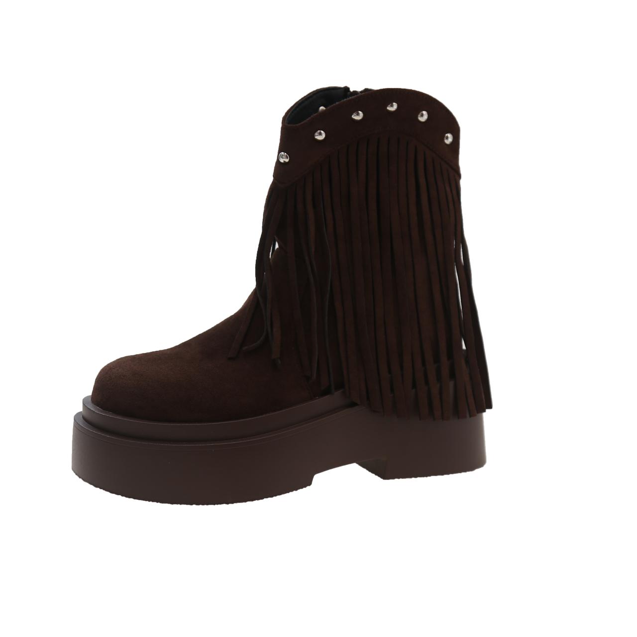 

Модные женские ботильоны с кисточками и боковой молнией для улицы, износостойкие, осень-зима 2024, повседневные, удобные, на квадратном каблуке, женские ботинки 40 коричневый