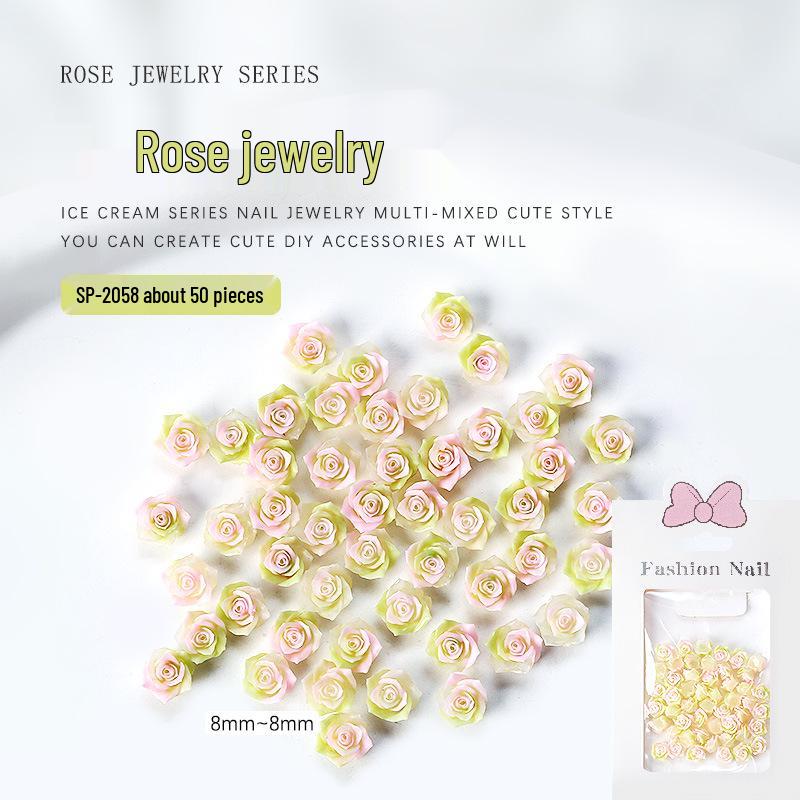 Gradient Camellia Resin Rhinestones Rose Nail Art Decorations, 3D Colorful Flatback Flowers (Approx. 50 Pieces)