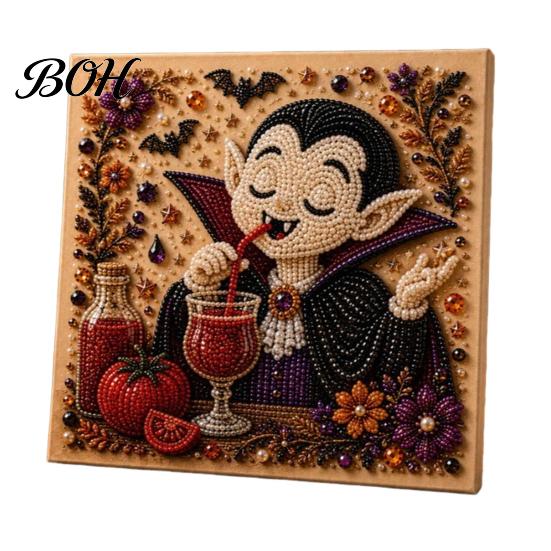 Whimsical Ghost And Pumpkin Art Halloween Faux Pearl Kit, Cute Skeleton Painting Handmade Gift for Craft Lovers DIY 3D Kit Adults, Fall Home