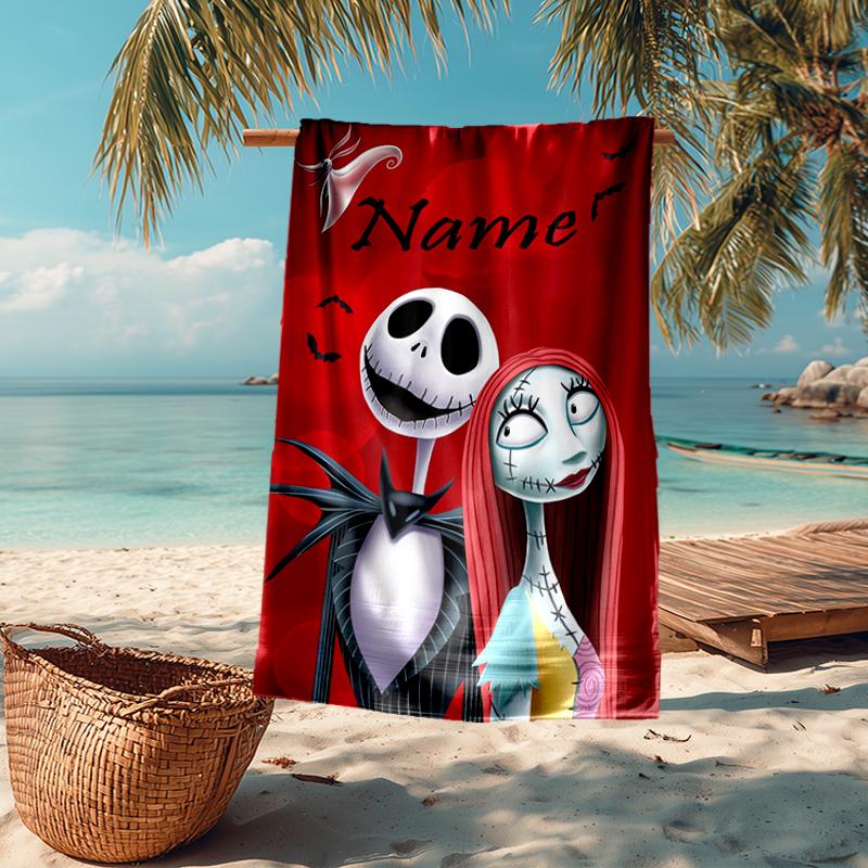 Custom Name Ultra-Soft Beach Towel with The Nightmare Before Christmas Theme,Ideal for Pool - Camping, Diving - Perfect Travel Essential, Vibrant Beac