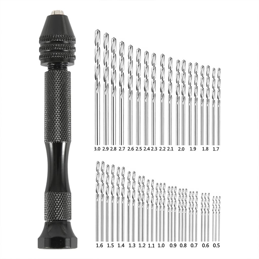 49pcs Twist Hand Drill Bit Set Mini Micro Precision Pin Vise Hand Drill Manual Suitable for DIY Craft Engraving