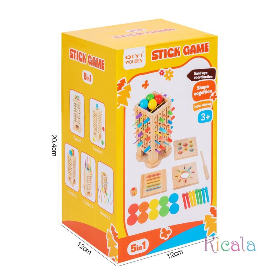 Montessori Game Wooden Stick Tower Toy Color Shapes Sorting Toy Motor Skills Development Stick Counting Math Toy For Kids