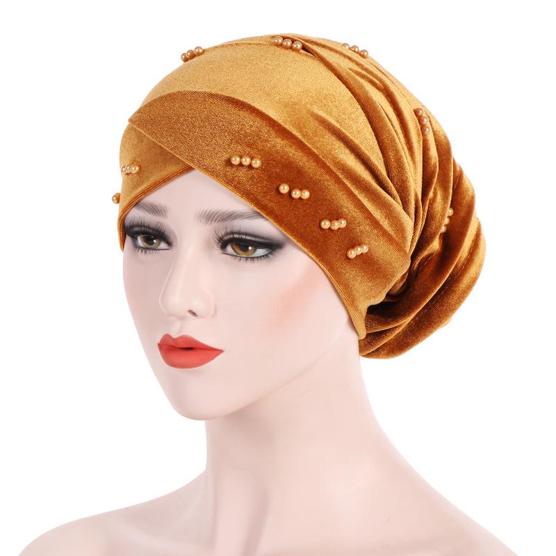 Velvet Pearl Turban Headwear: Foldable Stacked Scarf Hat (2018)