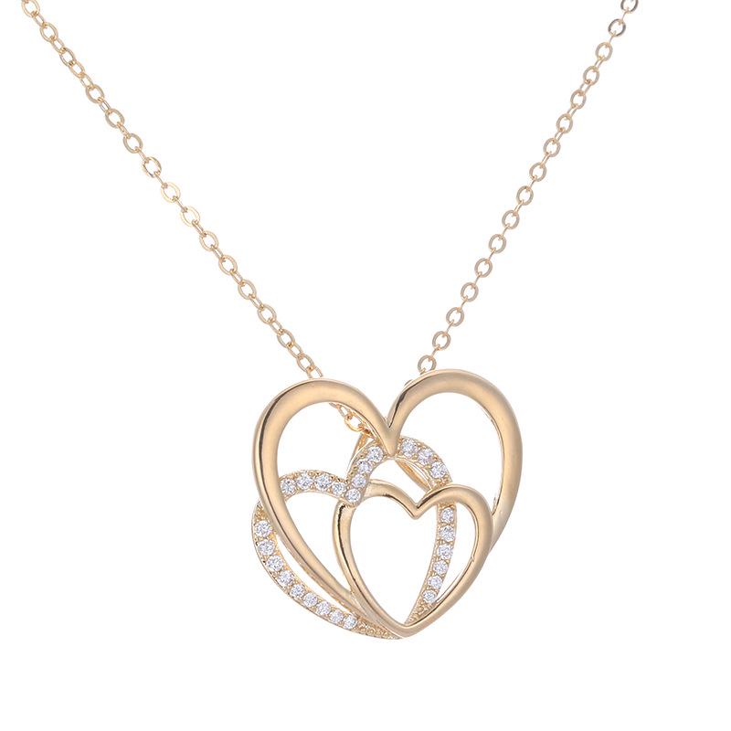 Heart-Shaped Geometric Rhinestone Metal Necklace for Women - Elegant and Simple Design