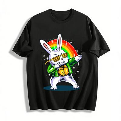 Cool Rainbow Sunglasses Rabbit Fun Print Casual Top Pure Cotton T-shirt