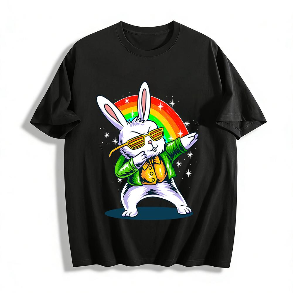 Cool Rainbow Sunglasses Rabbit Fun Print Casual Top Pure cotton T-shirt XXS
