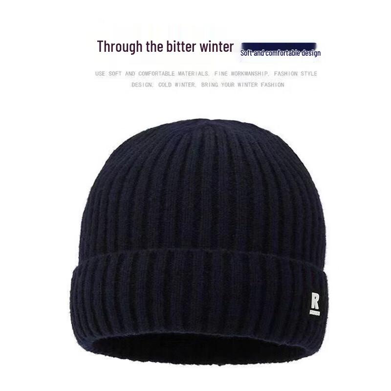 

Мужская вязаная шапка-бини J49 с флисовой подкладкой для зимы One Size