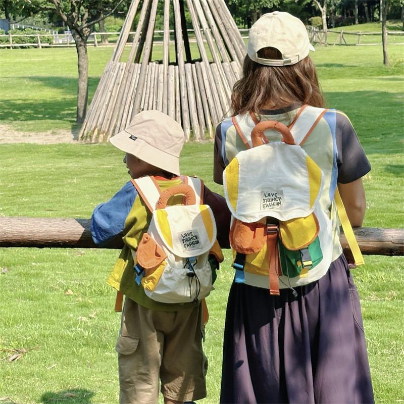 Letter Pattern Outdoor Leisure Parent Child Backpack With Nylon Material For School Use