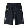 Men Sport Shorts Solid Color Straight Elastic Waist Casual Daily Wear Plus Size Zipper Pockets Retro Thin Knee Length Summer Shorts Men Clothes