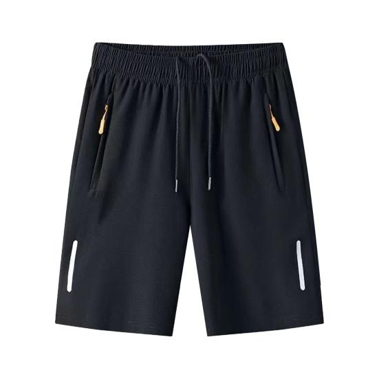 Men Sport Shorts Solid Color Straight Elastic Waist Casual Daily Wear Plus Size Zipper Pockets Retro Thin Knee Length Summer Shorts Men Clothes