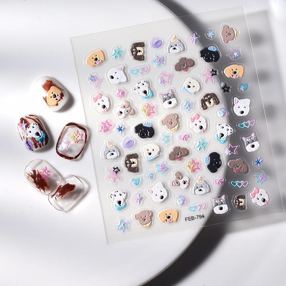 

5D Тисненые Милые Наклейки для Ногтей и Ноутбука с Щенками, Водонепроницаемые и Трехмерные, В Наличии