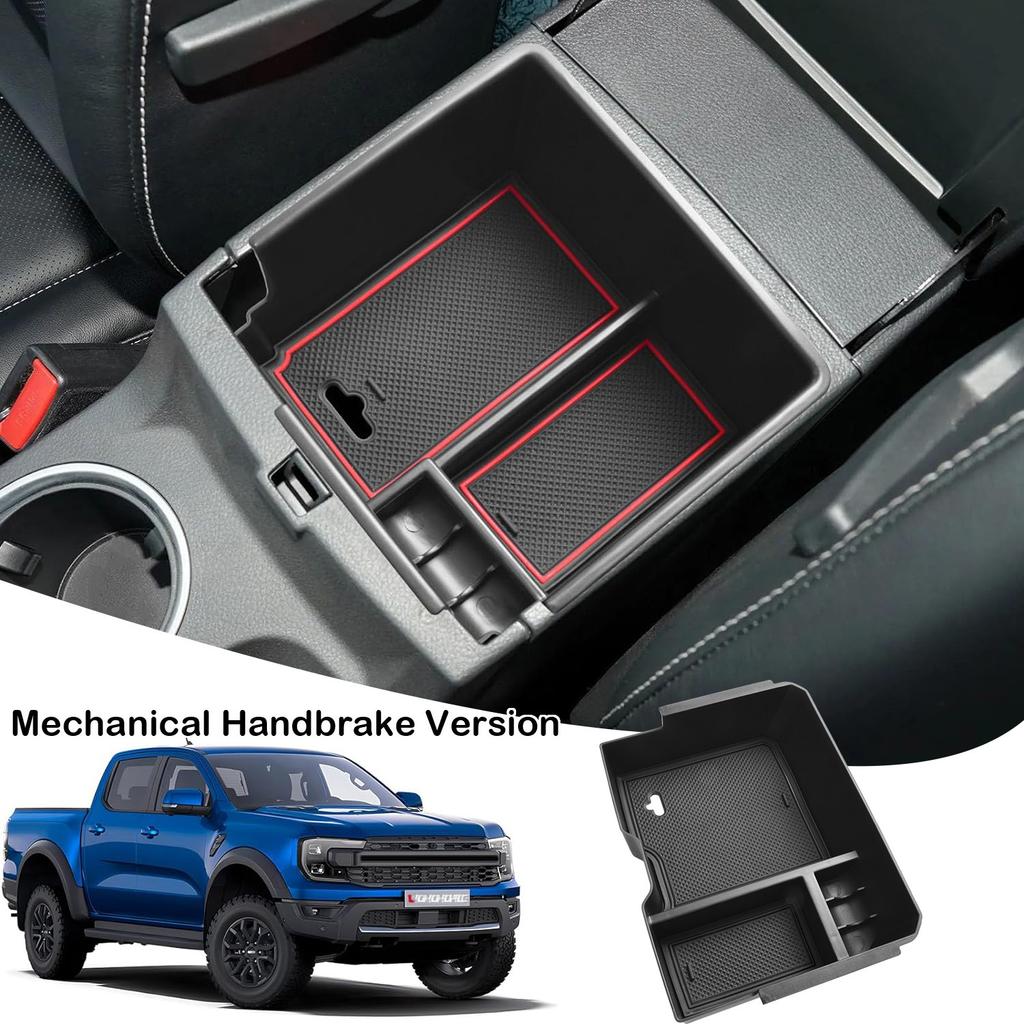 Car Box for 2025 Ford Ranger Armrest Storage Accessories Insert Tray Center Console Organizer (Mechanical Handbrake Version)