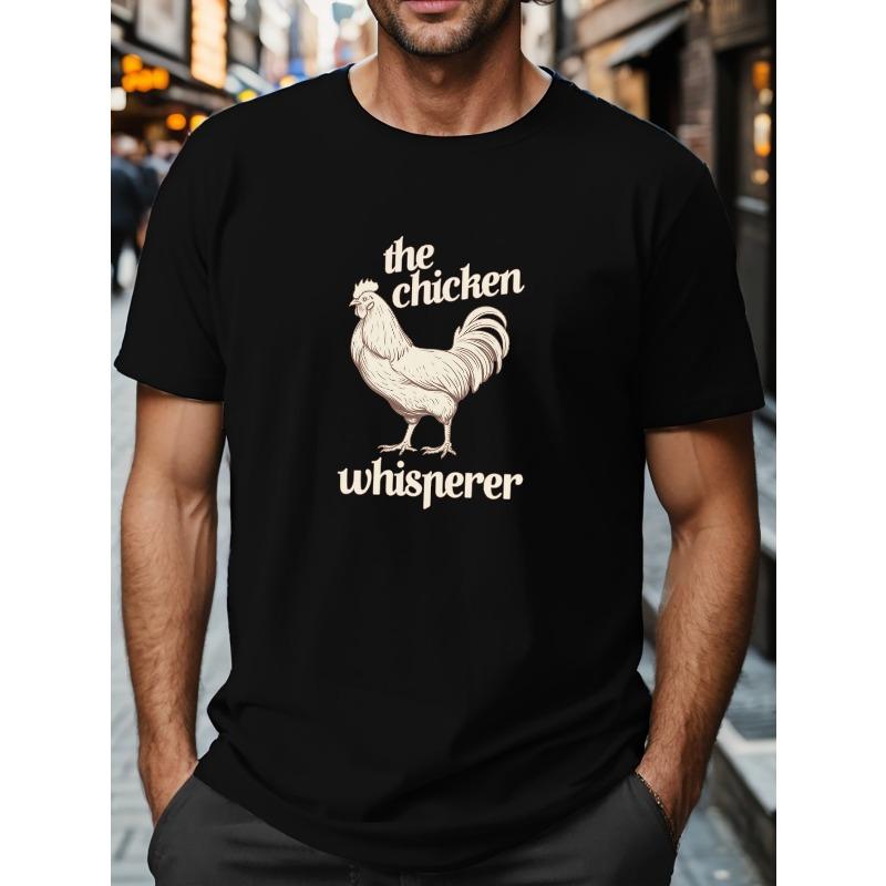 Plus Size Men's Chicken Print Creative Top, Casual Short Sleeve Crew Neck T-shirt, Men's Clothing For Summer Outdoor