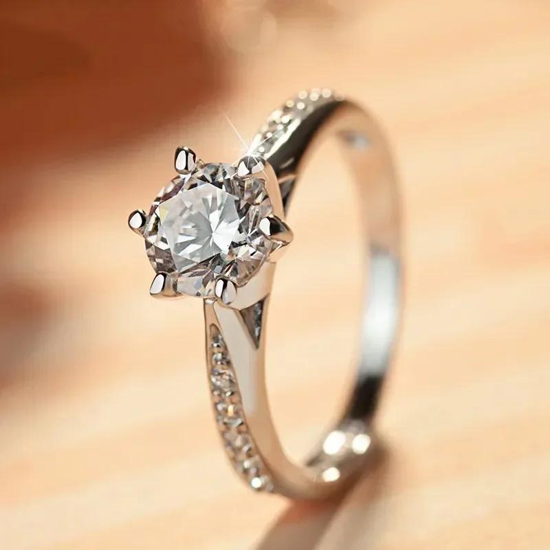 Classic 6-Claw Cubic Zirconia Ring For Women Elegant Simple Design Luxury Wedding Jewelry Brilliant Cz Eternity Ring 6