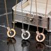 Korean Style Rhinestone Titanium Necklace & Double Ring Jewelry Set