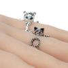 Cute Lovely Animal Cat Open Ring Silver Plated Jewelry Blue Crystal Eyes