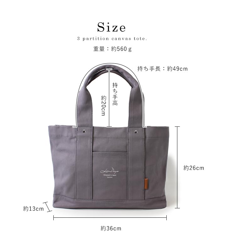 Lizdays A4 Canvas Tote Bag with Perfect for and IC Card Pocket Women's Dividers, Commuting, Mother's Bag, (Gray Beige/Black)