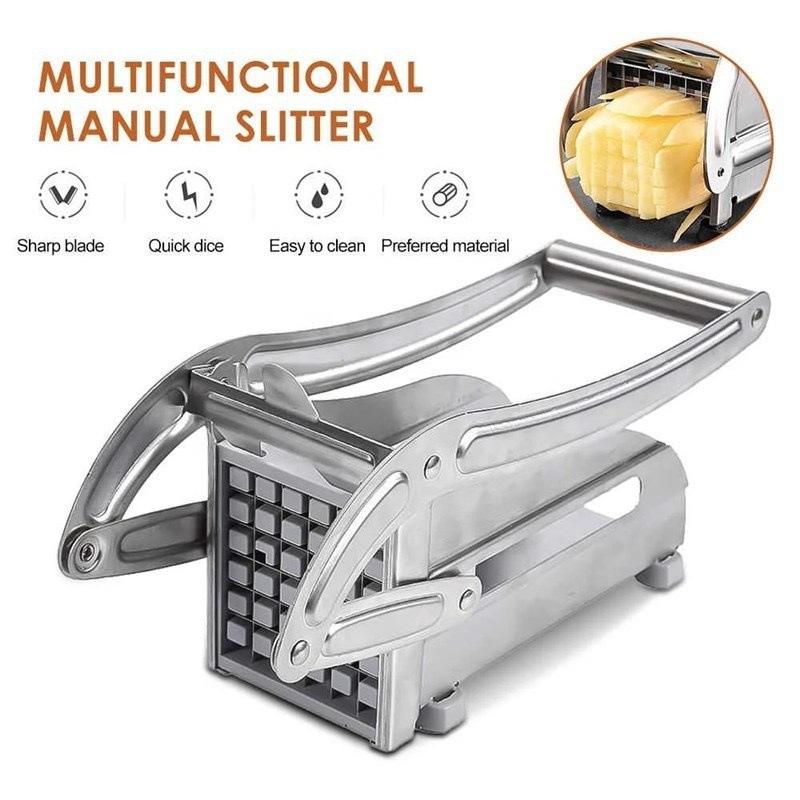 Heavy Duty Stainless Steel French Fry Cutter, Professional Potato Slicer with 2 Blades for Kitchen