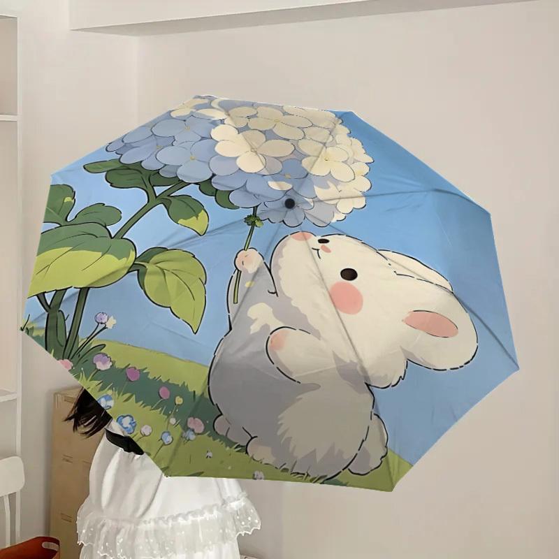 1PC Bunny Flower Automatic Folding Umbrella - Compact 8-Rib Design, Durable Plastic & Iron, Lightweight for Outdoor Daily Use, Festive Gift009