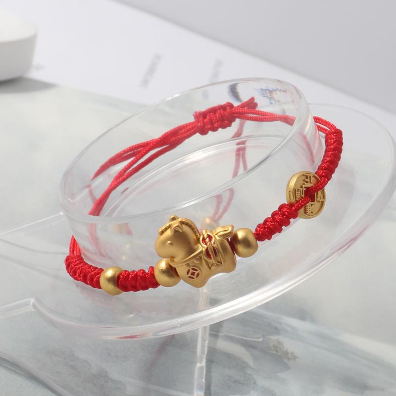 Chinese Style Horse Year Lucky Braided Rope Bracelet Beads Bracelet Couple Friend Christmas New Year Blessing Gift