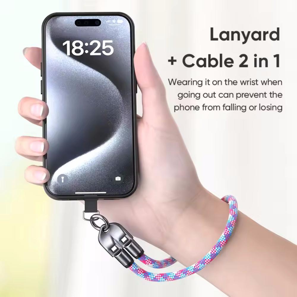 PD240W Phone Lanyard Charge Cable 2 in 1 USB-C to USB-C Super Fast Charge Data Cable Zinc Alloy Head Lanyard Fast Charging Cable