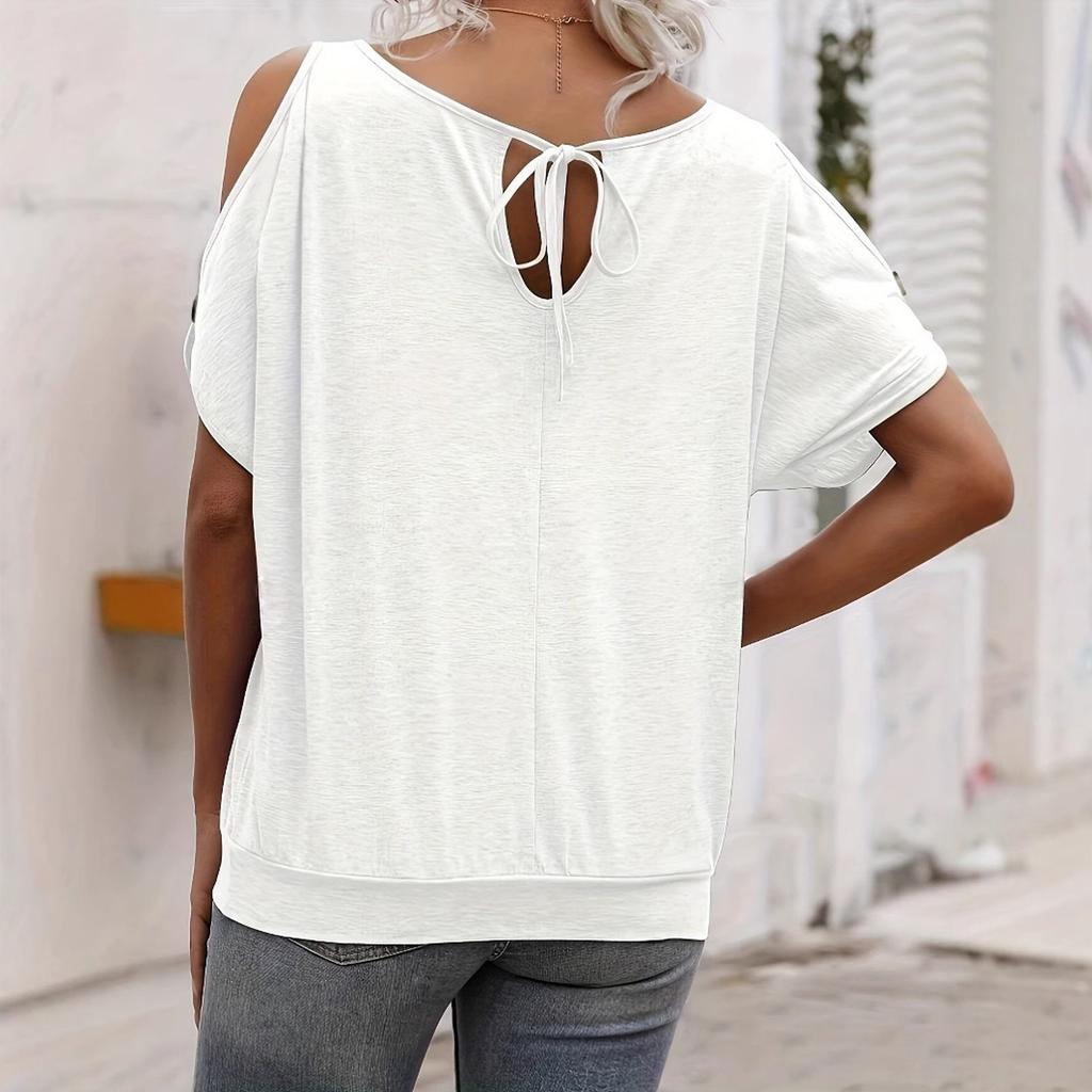 Women's Summer Fashion T-Shirt - Elegant Shoulder Cutout Design Casual Top