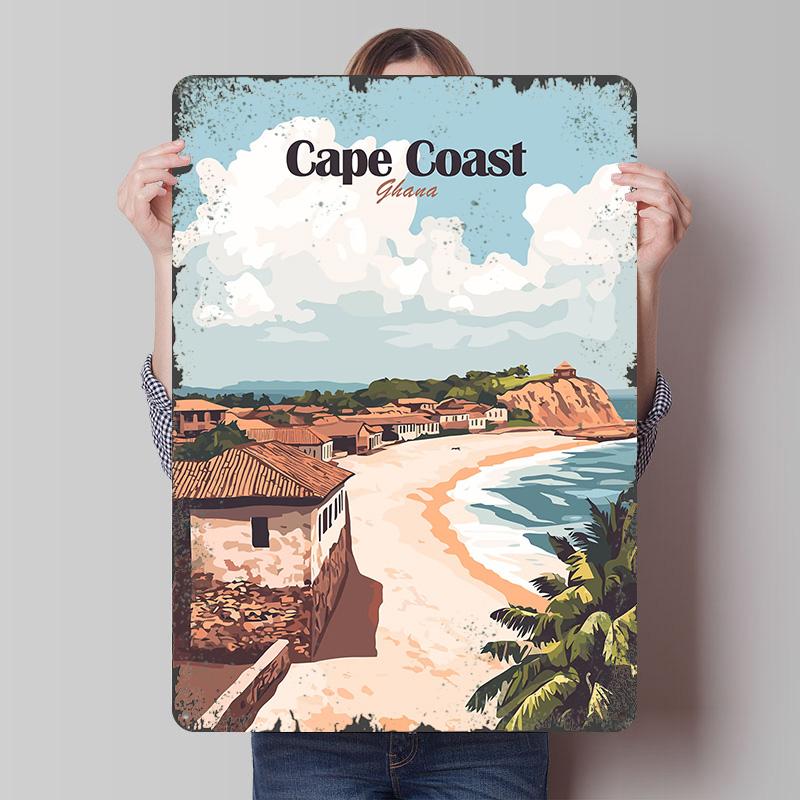 Cape Coast Ghana Reise Gedrucktes Poster Benutzerdefinierte Wandkunst Retro Vintage Metallblechschilder für Zimmerdekoration Gaming Wand Deko