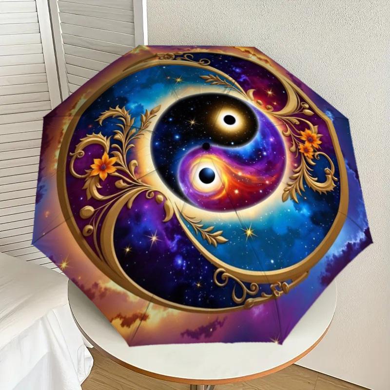 

1pc Cosmic Yin Yang Symbol Automatic Folding Umbrella - Compact 8-Rib Design,Perfect Gift for Friends & Family yy250926069