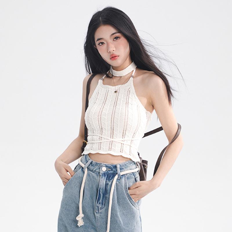 Damen-Tanktop mit aushöhlendem Verband, schlankes gestricktes Leibchen im koreanischen Stil
