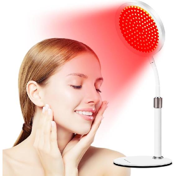 Rotlichttherapie mit Basis, 140 LEDs Rotlichtlampe mit Timer, 660nm Tiefrotes Licht mit Schwanenhals für Gesicht, Schulter, Nacken
