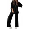 Women's 2 Piece Outfit Oversized Half Sleeve Top Wide Leg Pants Set Casual Loungewear