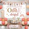 Boho Rainbow 1st Birthday Decorations for Girl, Isn’t She Lovely Isn't She Onederful Backdrop Cake Topper Apricot Pink Balloon Garland Arch Kit