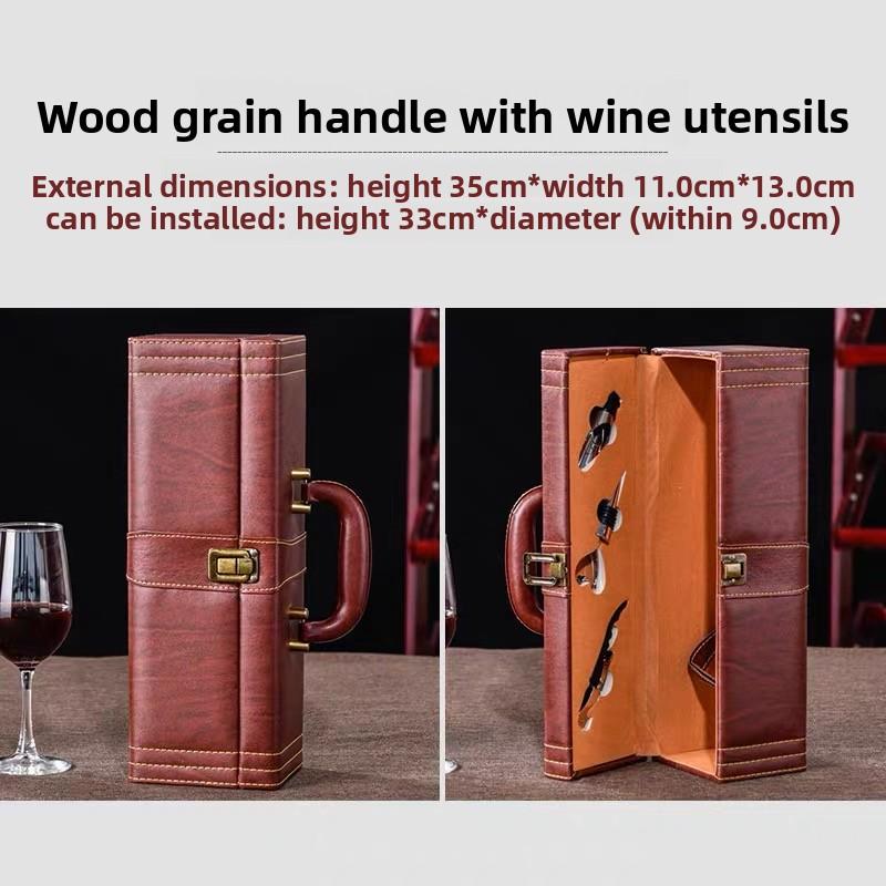 Luxuriöse PU-Leder Weinflaschen Geschenkbox Heimaufbewahrung Organizer Weinflaschenträger Leder Geschenkbox Verpackung Flaschenöffner Set