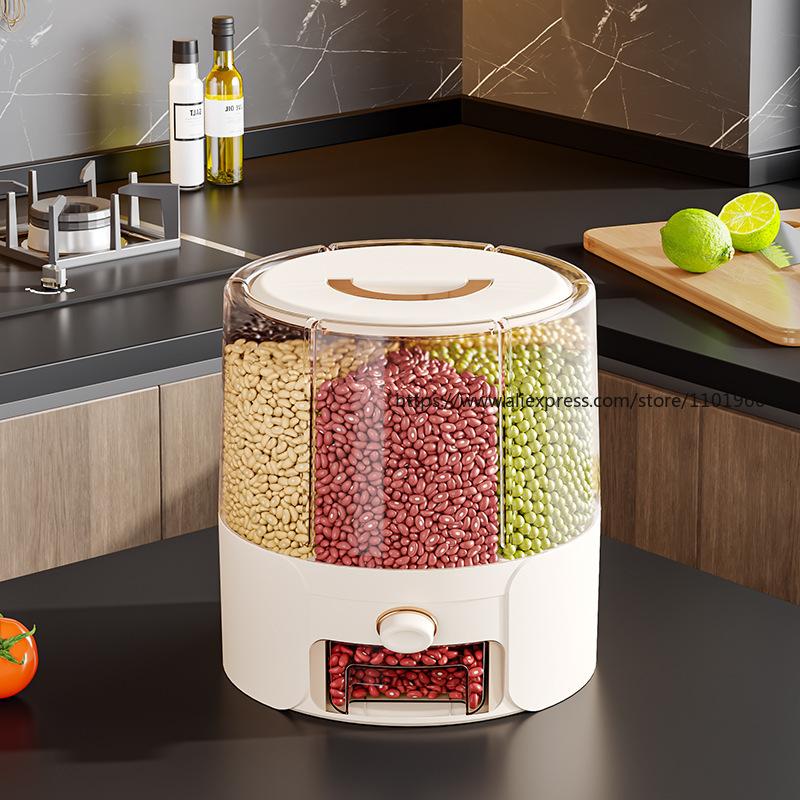 Food-Grade Rotating Rice Storage Container Airtight Insect-Proof Grain Bin Moisture-Proof Storage Box for Home Grains Cereals