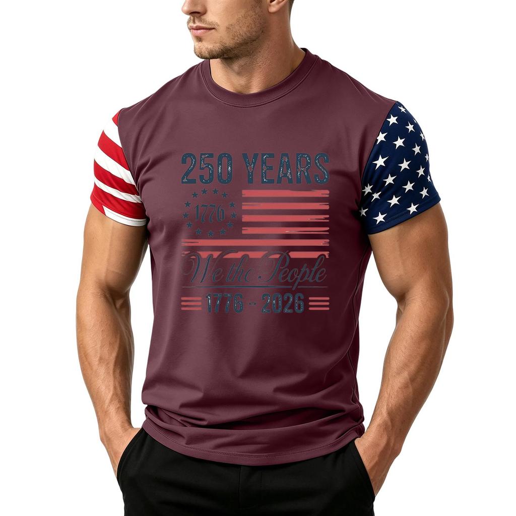 Men's Independence Day Flag Print Short Sleeve T-Shirt, Loose Casual Daily Summer Tops