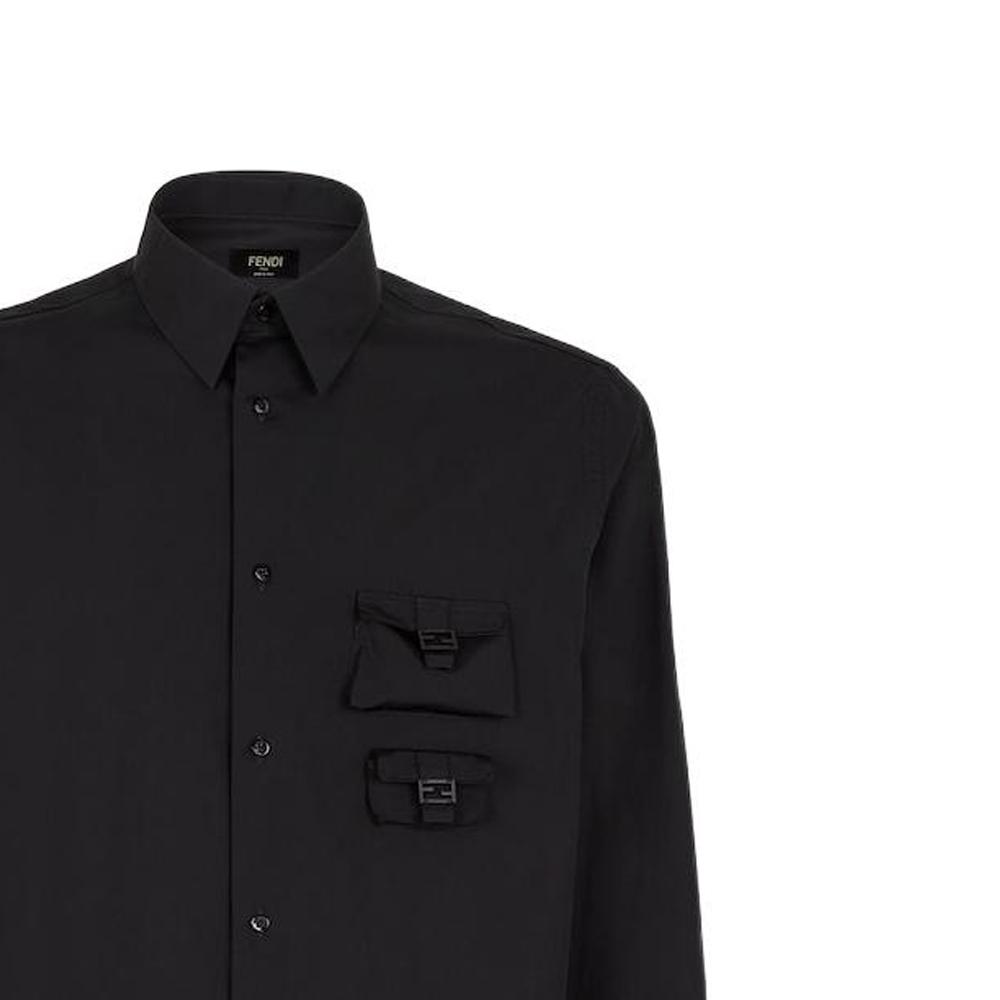 FENDI Shirts Men's Black Lapel Moderate Other FS1071AM8SF0QA1