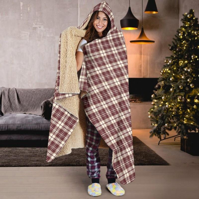 Coperta-accappatoio con cappuccio in pile Sherpa classico, calda - Indossabile da donna