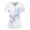 Women's T-shirt V-neck Nurse Uniform Commuting Comfortable Short Sleeved Butterfly Printed T-shirt for Women