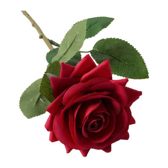 Artificial Rose with Green Leaves Realistic Fake Flower Stem Home Office Wedding Party